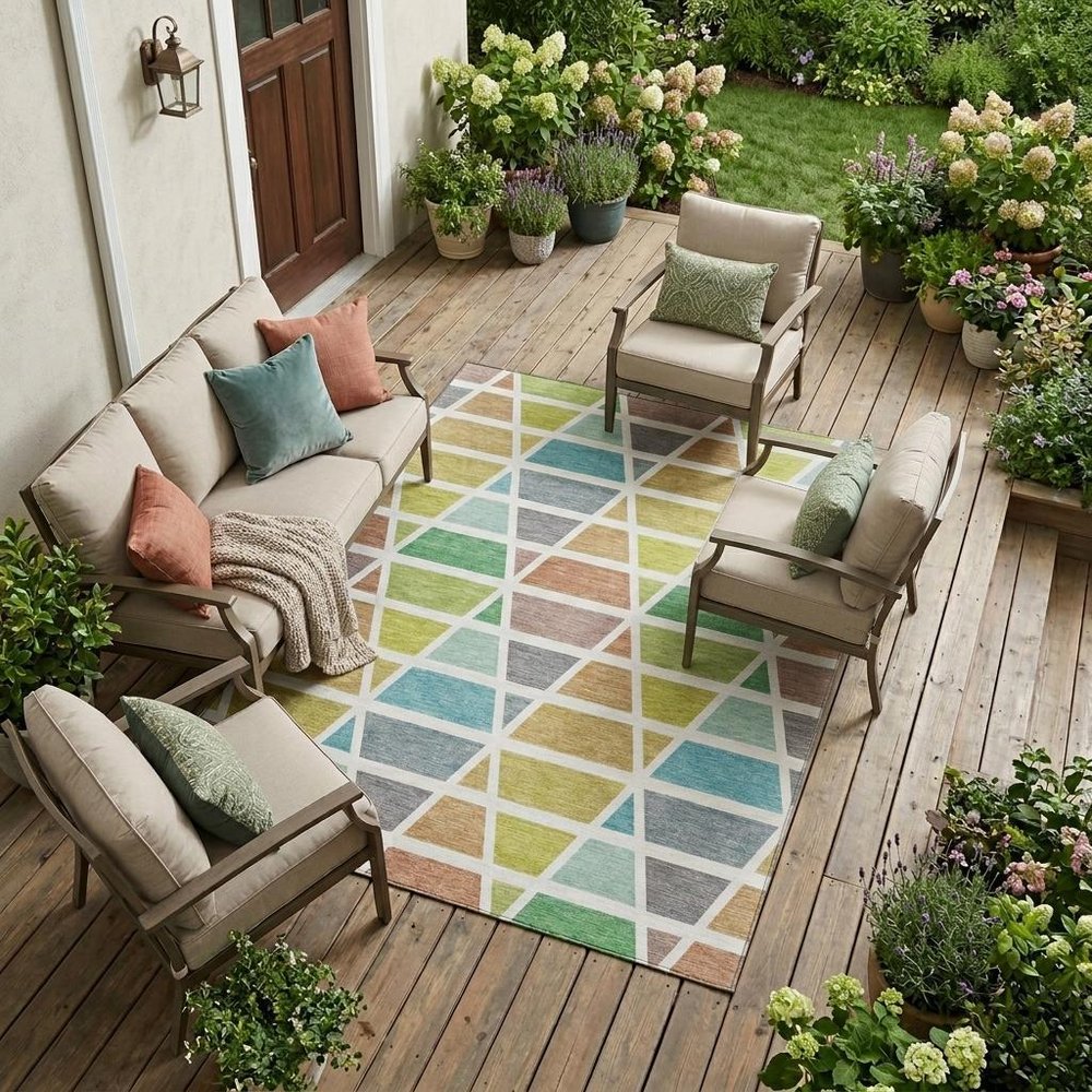 9' X 12' Mint Green And Green Geometric Washable Indoor Outdoor Area Rug HomeRoots