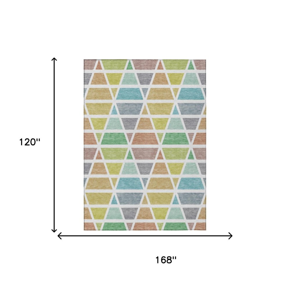 10' X 14' Mint Green And Green Geometric Washable Indoor Outdoor Area Rug HomeRoots