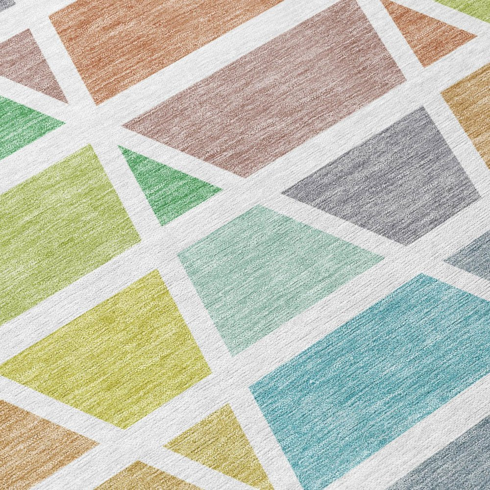 10' X 14' Mint Green And Green Geometric Washable Indoor Outdoor Area Rug — view 3