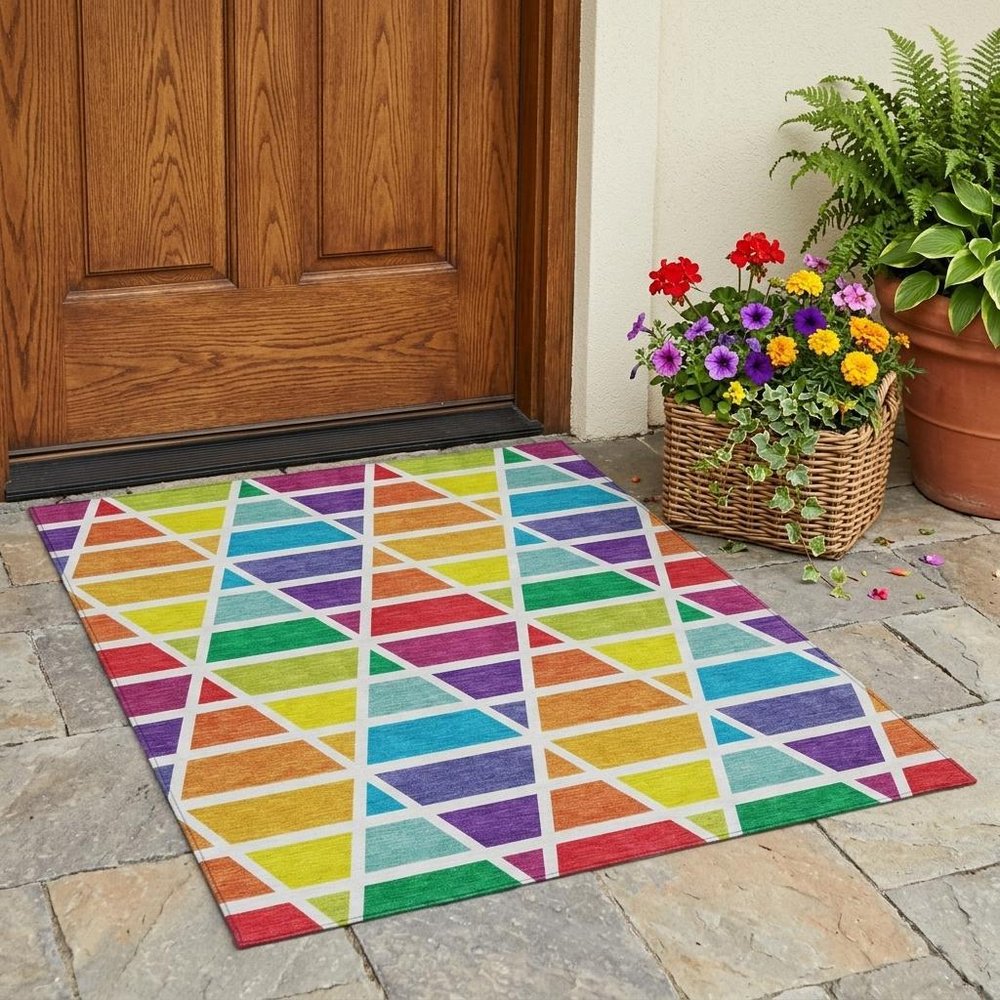 3' X 5' Orange And White Geometric Washable Indoor Outdoor Area Rug HomeRoots