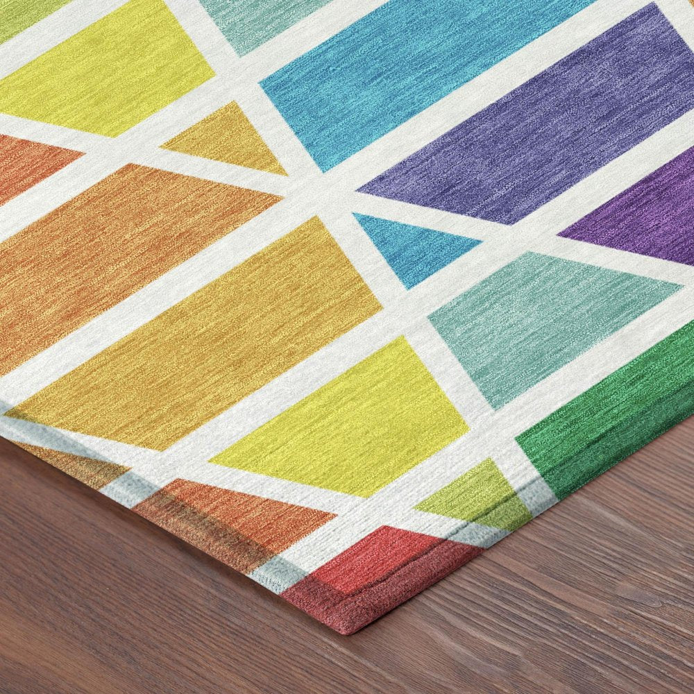 5' X 8' Orange And White Geometric Washable Indoor Outdoor Area Rug — view 2