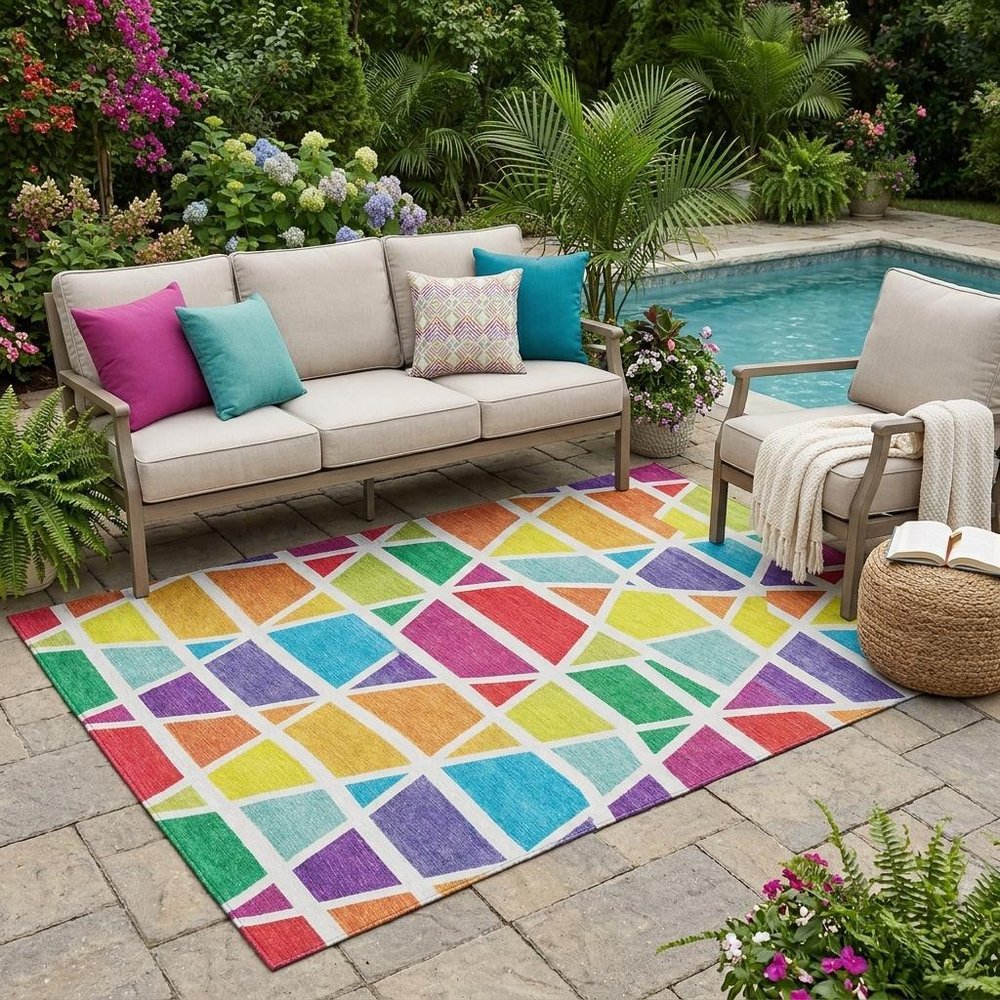 5' X 8' Orange And White Geometric Washable Indoor Outdoor Area Rug HomeRoots