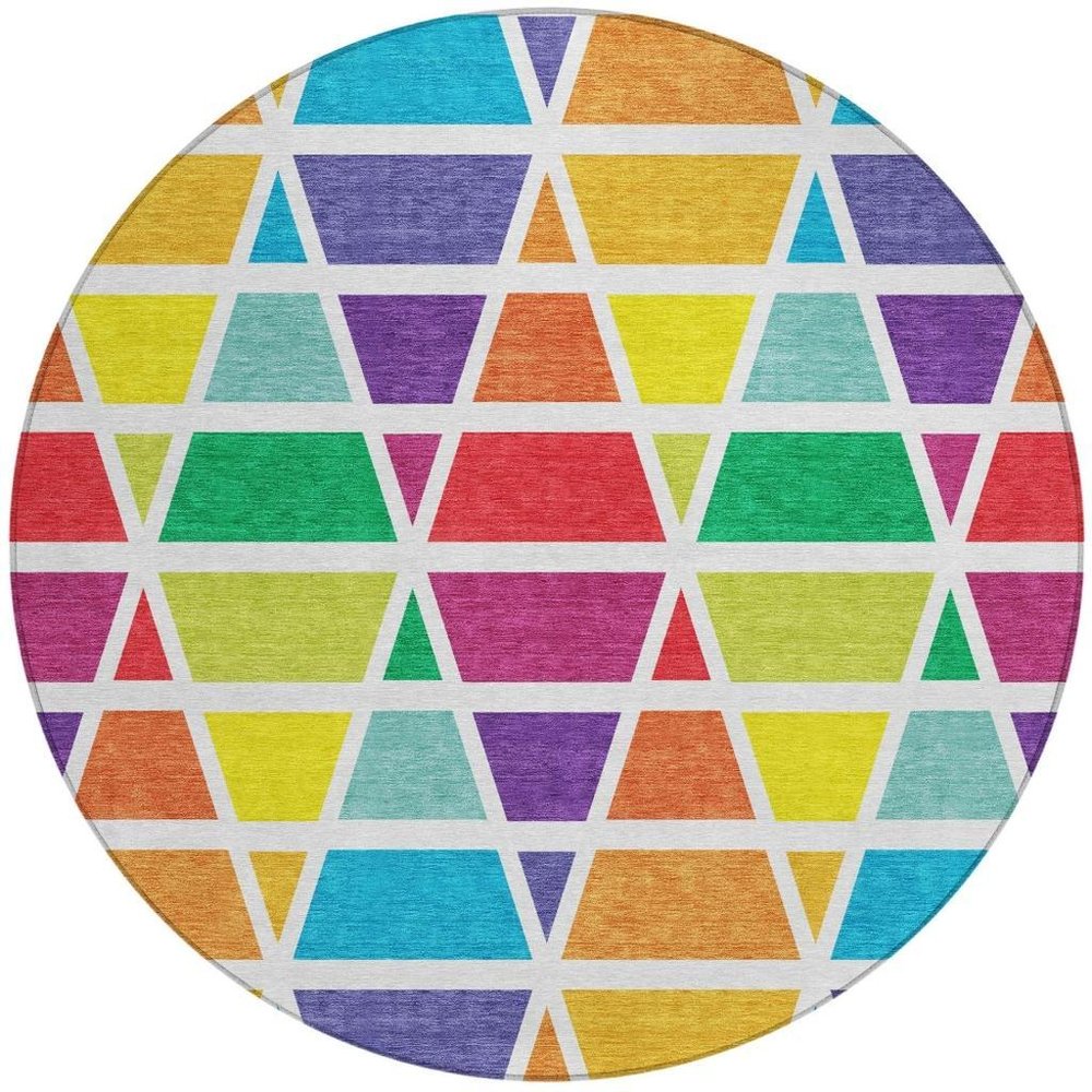 8' Orange And White Round Geometric Washable Indoor Outdoor Area Rug HomeRoots