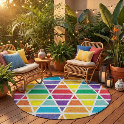 8' Orange And White Round Geometric Washable Indoor Outdoor Area Rug HomeRoots