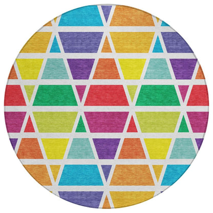 8' Orange And White Round Geometric Washable Indoor Outdoor Area Rug HomeRoots