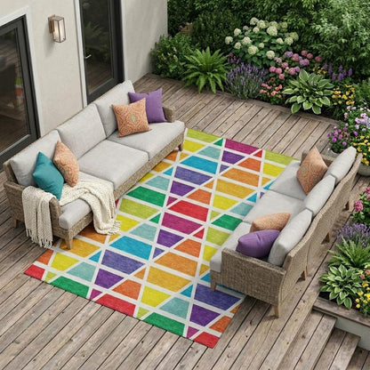 8' X 10' Orange And White Geometric Washable Indoor Outdoor Area Rug HomeRoots