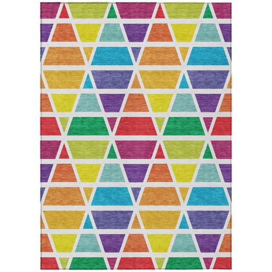 9' X 12' Orange And White Geometric Washable Indoor Outdoor Area Rug