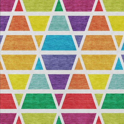 9' X 12' Orange And White Geometric Washable Indoor Outdoor Area Rug