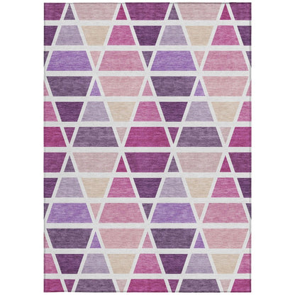 3' X 5' Pink And White Geometric Washable Indoor Outdoor Area Rug HomeRoots