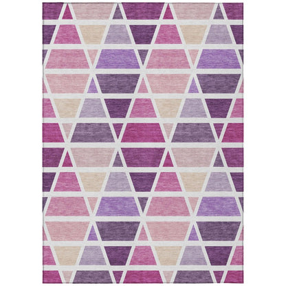 5' X 8' Pink And White Geometric Washable Indoor Outdoor Area Rug HomeRoots