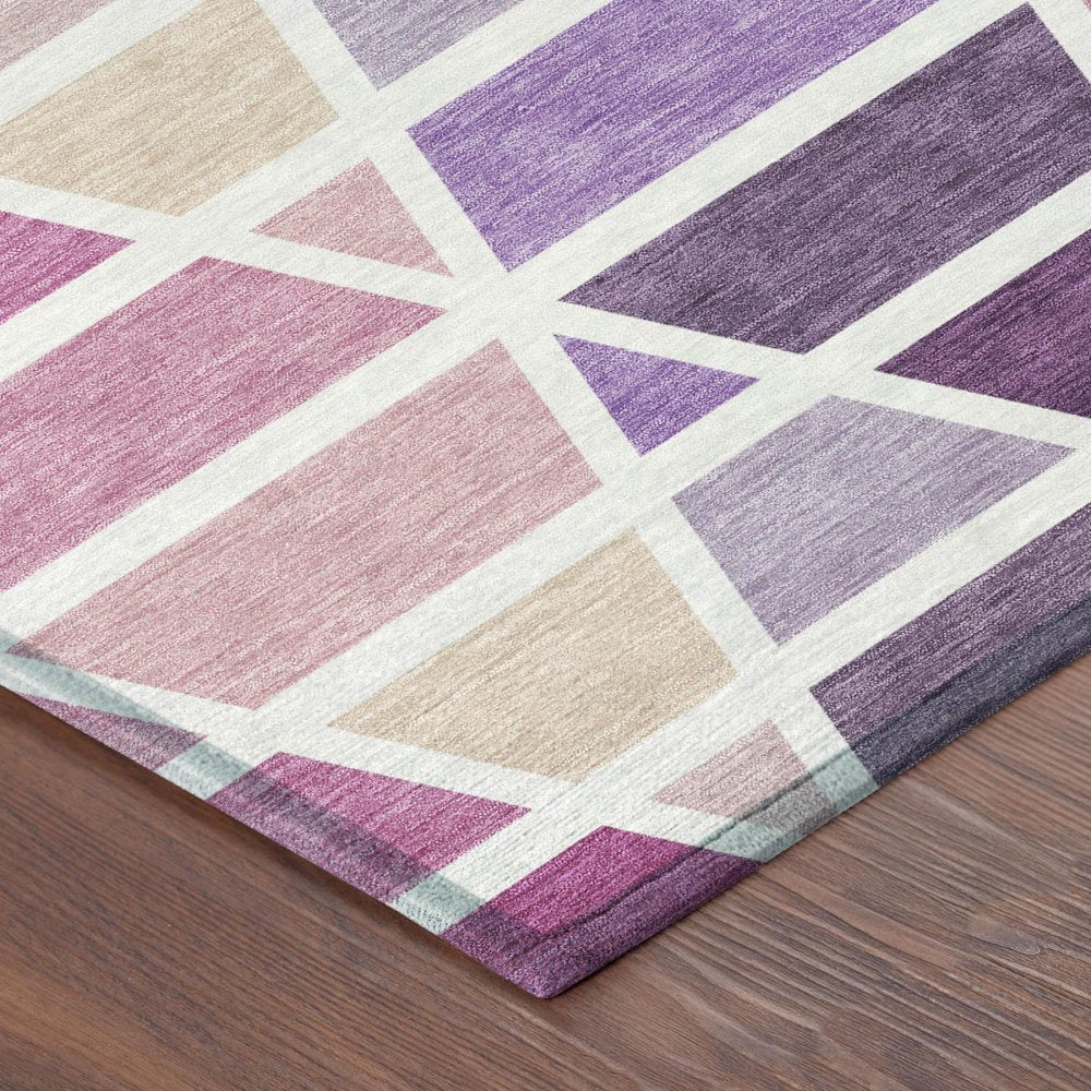 5' X 8' Pink And White Geometric Washable Indoor Outdoor Area Rug HomeRoots
