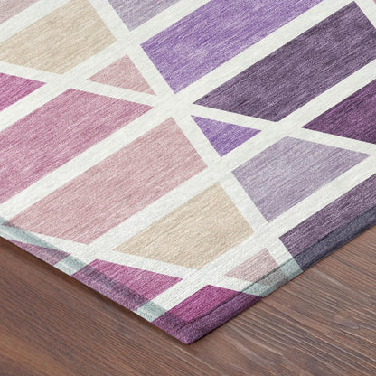 5' X 8' Pink And White Geometric Washable Indoor Outdoor Area Rug HomeRoots