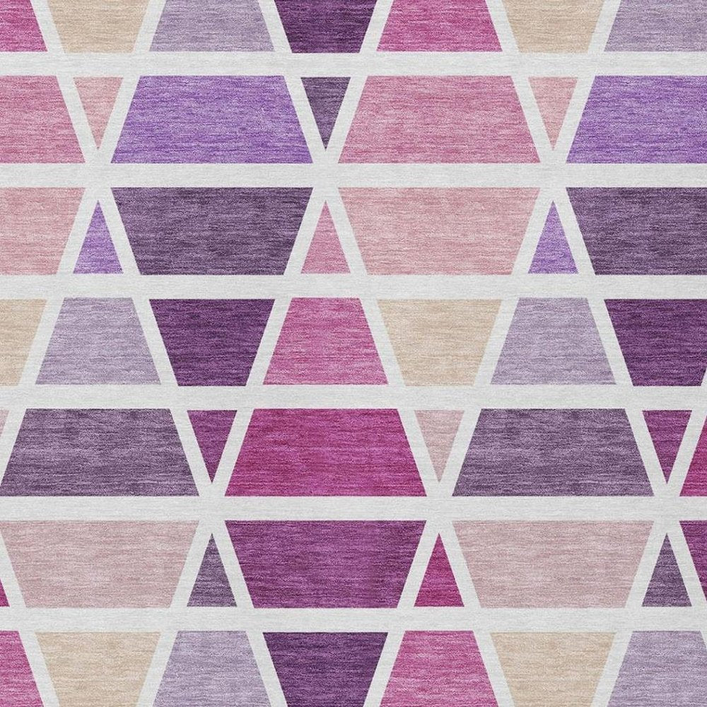 5' X 8' Pink And White Geometric Washable Indoor Outdoor Area Rug — view 6