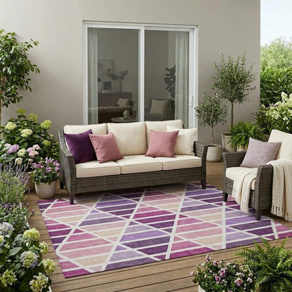 5' X 8' Pink And White Geometric Washable Indoor Outdoor Area Rug HomeRoots