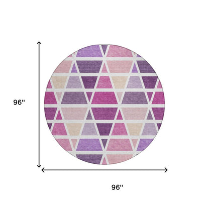 8' Pink And White Round Geometric Washable Indoor Outdoor Area Rug HomeRoots