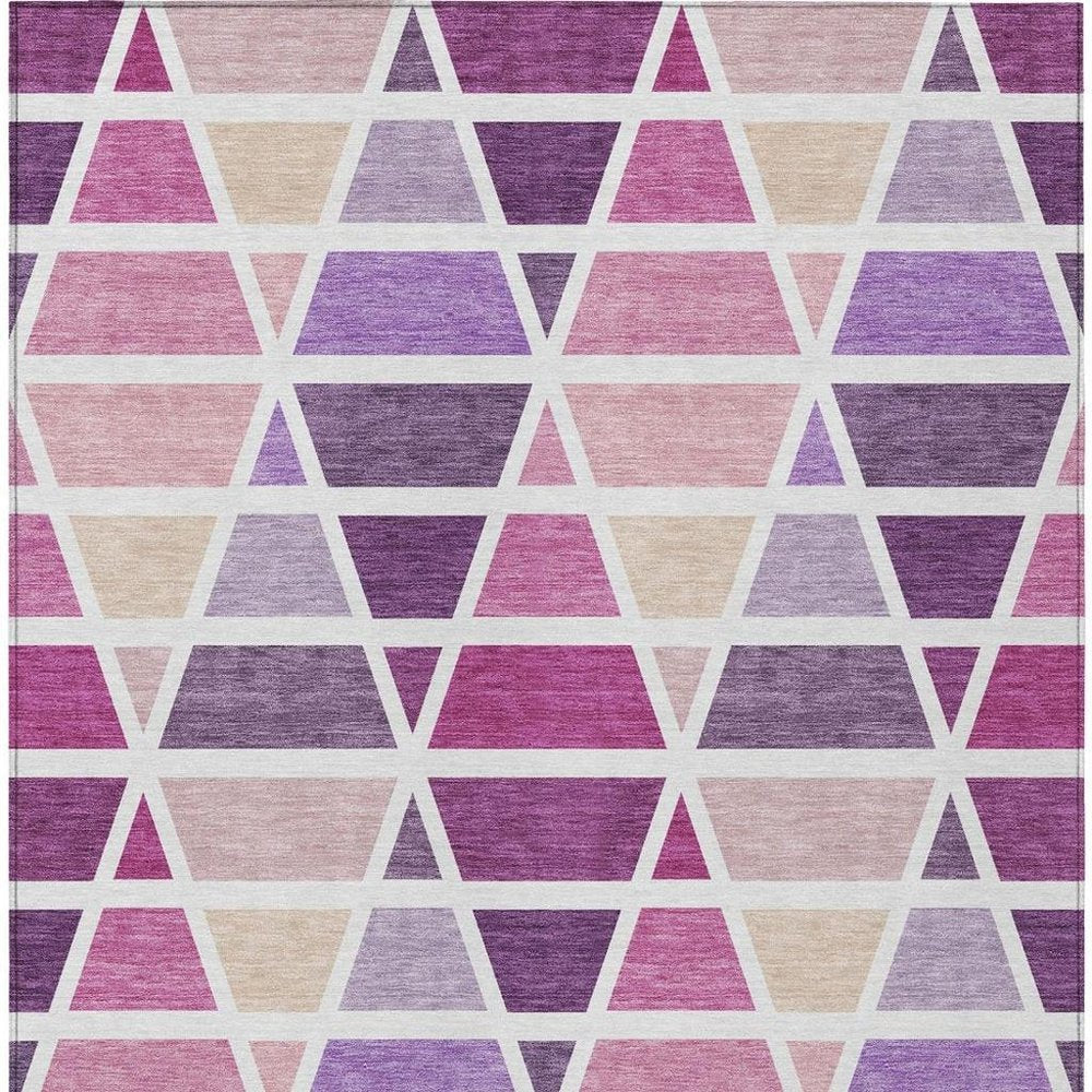 8' X 10' Pink And White Geometric Washable Indoor Outdoor Area Rug — view 7