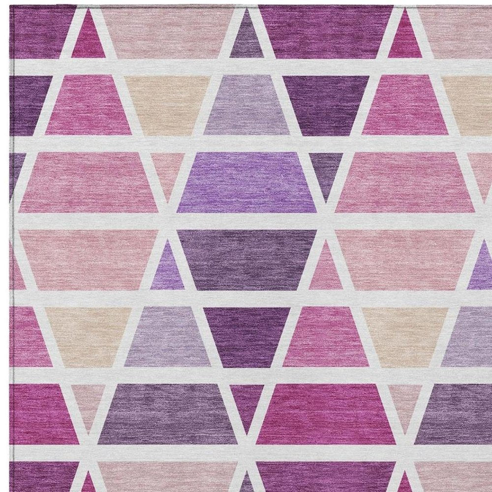 8' X 10' Pink And White Geometric Washable Indoor Outdoor Area Rug — view 6