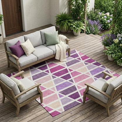 8' X 10' Pink And White Geometric Washable Indoor Outdoor Area Rug HomeRoots
