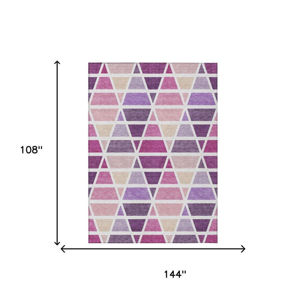 9' X 12' Pink And White Geometric Washable Indoor Outdoor Area Rug — view 4