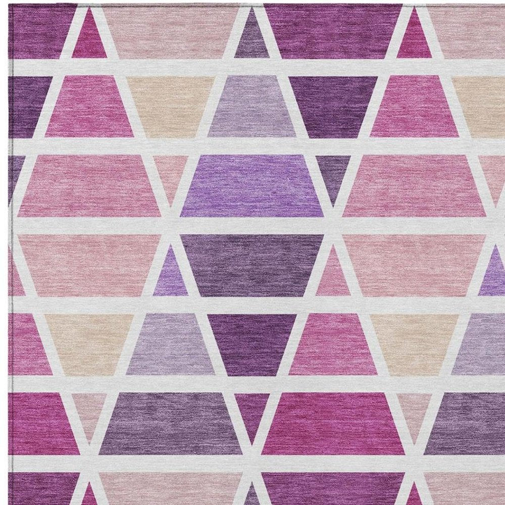 10' X 14' Pink And White Geometric Washable Indoor Outdoor Area Rug HomeRoots