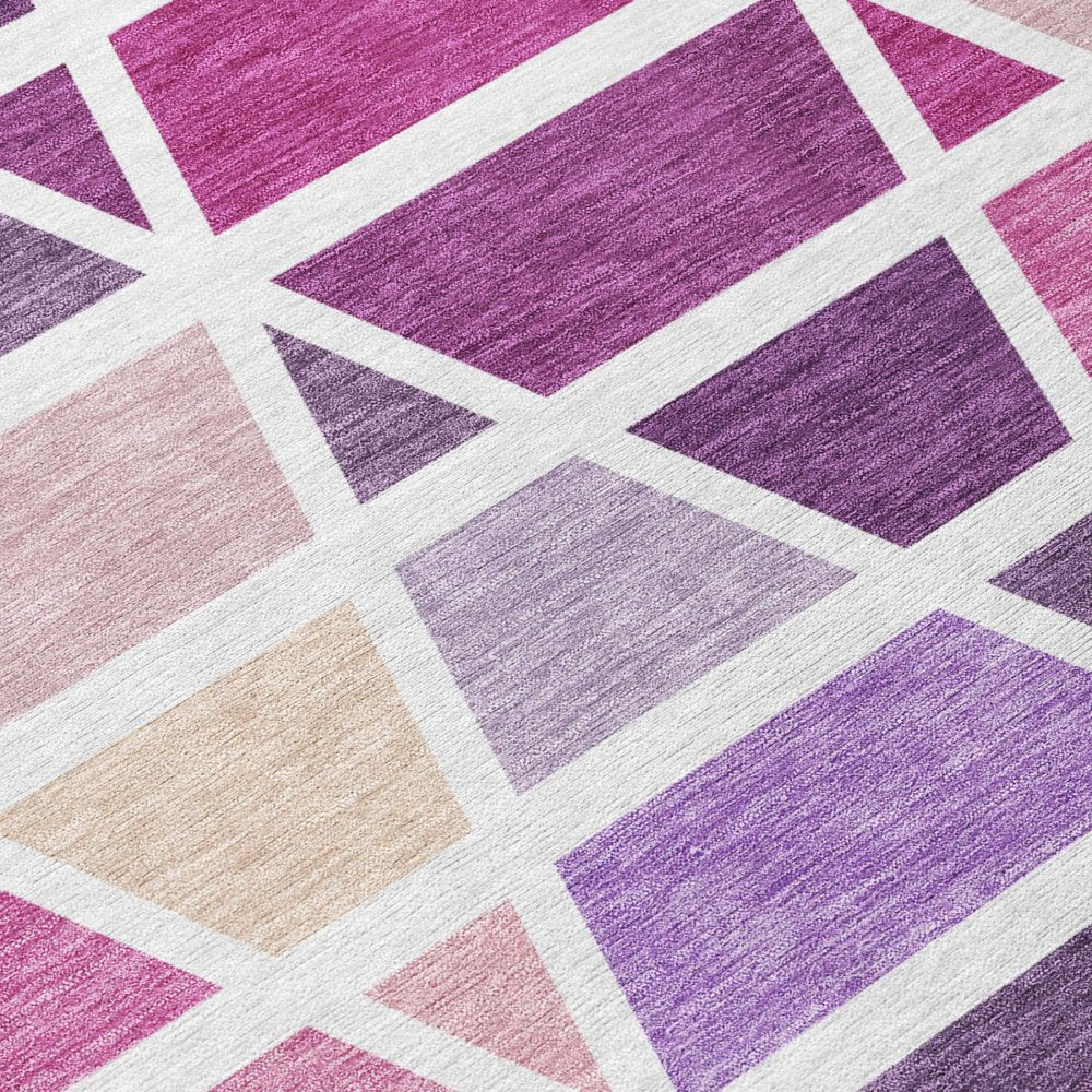 10' X 14' Pink And White Geometric Washable Indoor Outdoor Area Rug HomeRoots