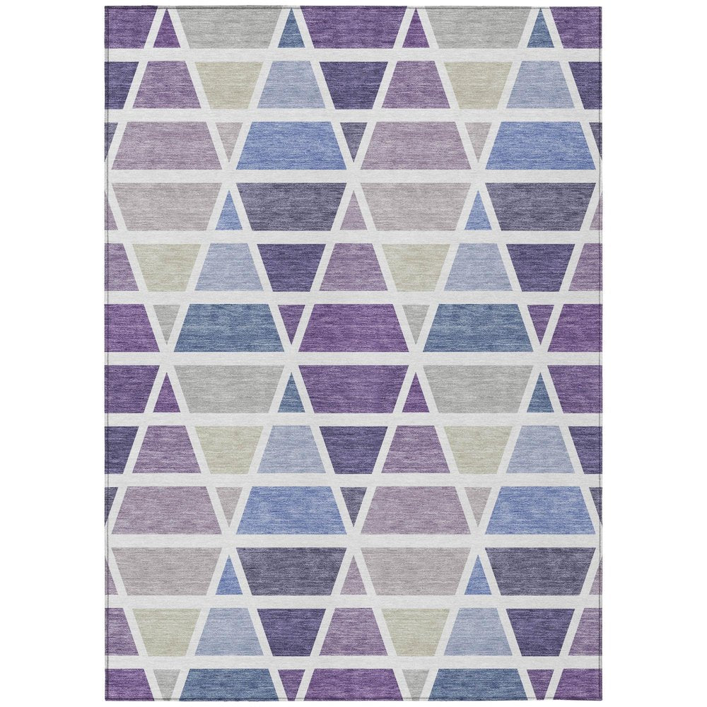 5' X 8' Plum And Purple Geometric Washable Indoor Outdoor Area Rug — view 1