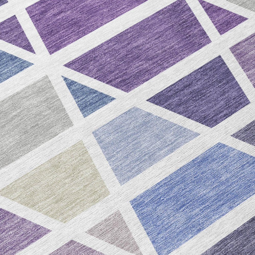 5' X 8' Plum And Purple Geometric Washable Indoor Outdoor Area Rug