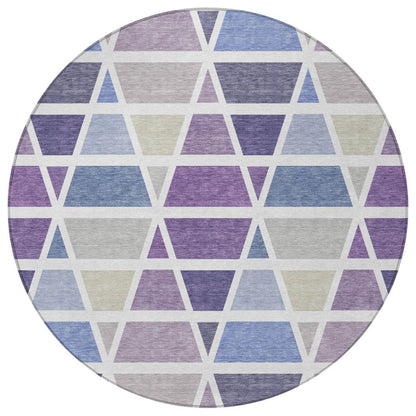 8' Plum And Purple Round Geometric Washable Indoor Outdoor Area Rug HomeRoots