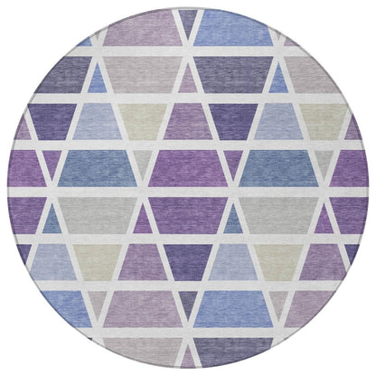8' Plum And Purple Round Geometric Washable Indoor Outdoor Area Rug