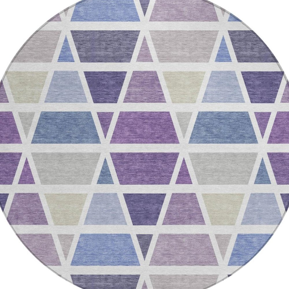 8' Plum And Purple Round Geometric Washable Indoor Outdoor Area Rug — view 9