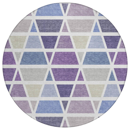 8' Plum And Purple Round Geometric Washable Indoor Outdoor Area Rug HomeRoots