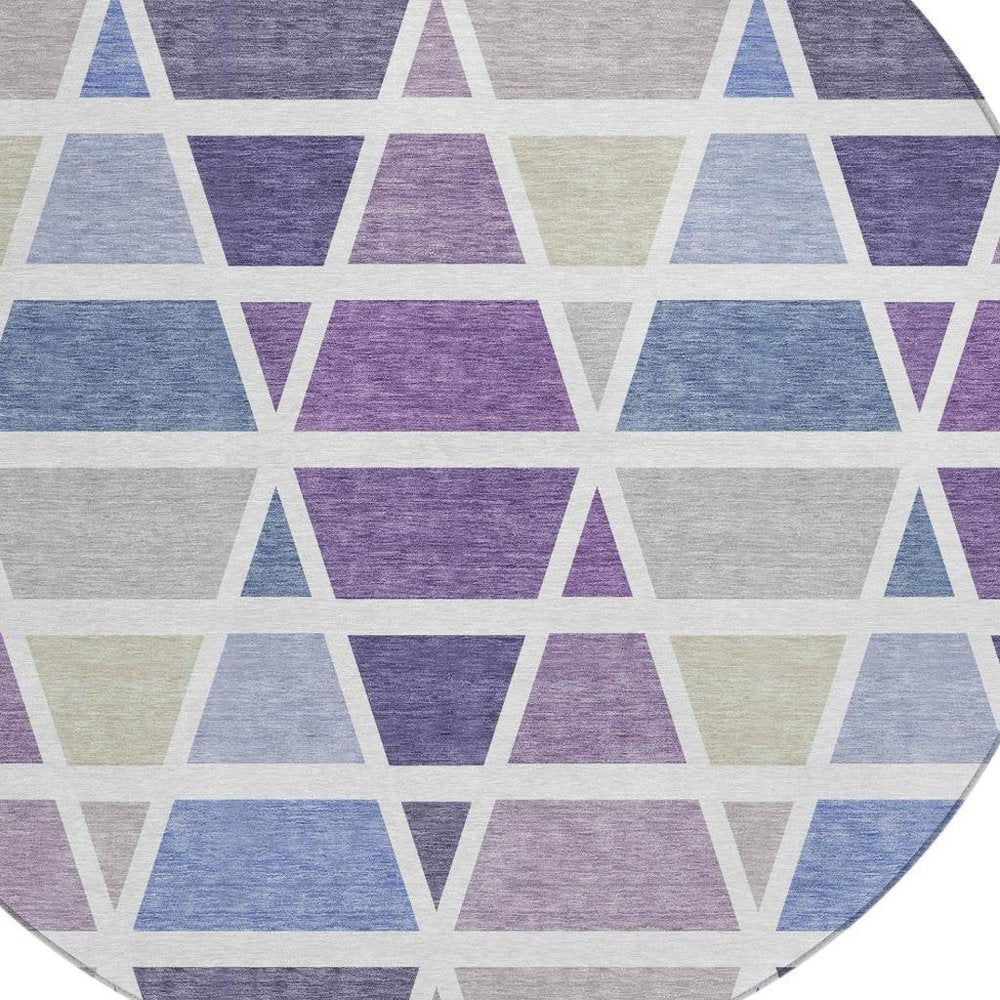 8' Plum And Purple Round Geometric Washable Indoor Outdoor Area Rug — view 6