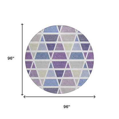 8' Plum And Purple Round Geometric Washable Indoor Outdoor Area Rug