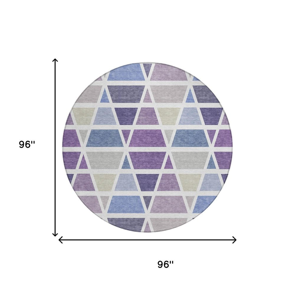8' Plum And Purple Round Geometric Washable Indoor Outdoor Area Rug HomeRoots