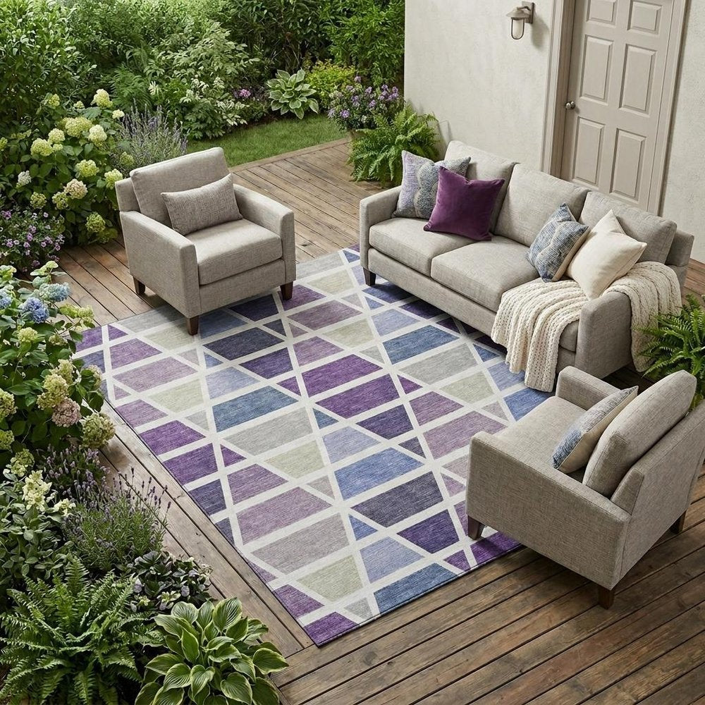 9' X 12' Plum And Purple Geometric Washable Indoor Outdoor Area Rug HomeRoots