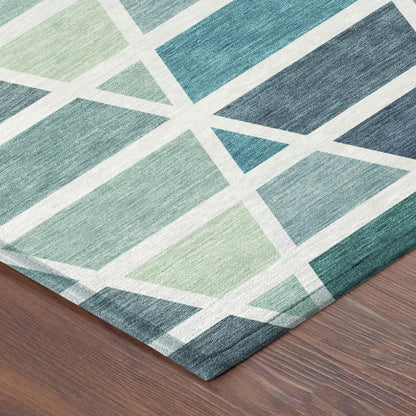 3' X 5' Teal Blue And White Geometric Washable Indoor Outdoor Area Rug HomeRoots
