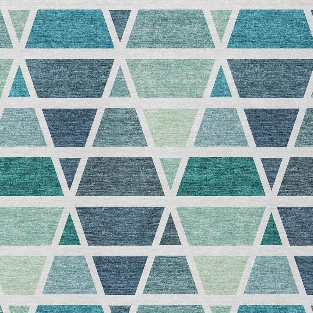 3' X 5' Teal Blue And White Geometric Washable Indoor Outdoor Area Rug HomeRoots