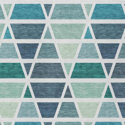 3' X 5' Teal Blue And White Geometric Washable Indoor Outdoor Area Rug HomeRoots
