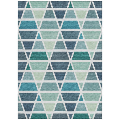 5' X 8' Teal Blue And White Geometric Washable Indoor Outdoor Area Rug HomeRoots