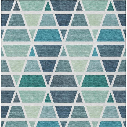 5' X 8' Teal Blue And White Geometric Washable Indoor Outdoor Area Rug HomeRoots