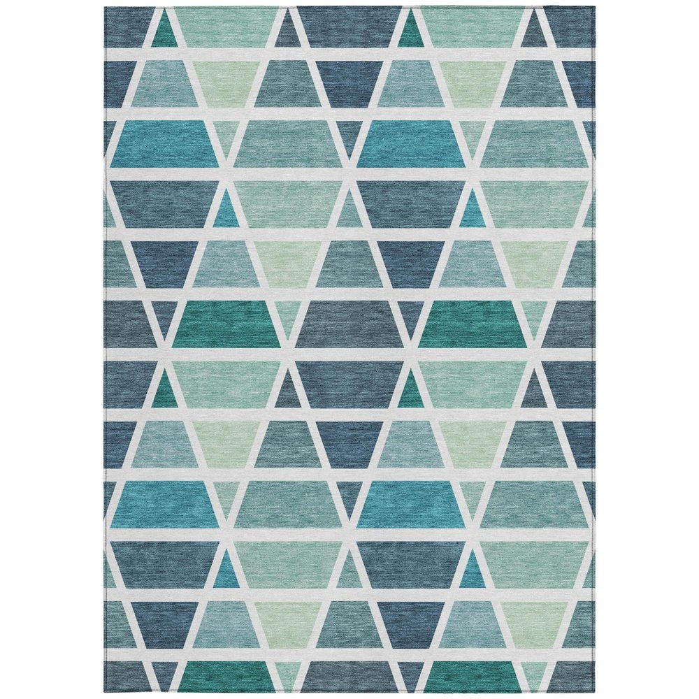 10' X 14' Teal Blue And White Geometric Washable Indoor Outdoor Area Rug — view 7
