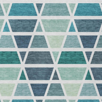 10' X 14' Teal Blue And White Geometric Washable Indoor Outdoor Area Rug HomeRoots