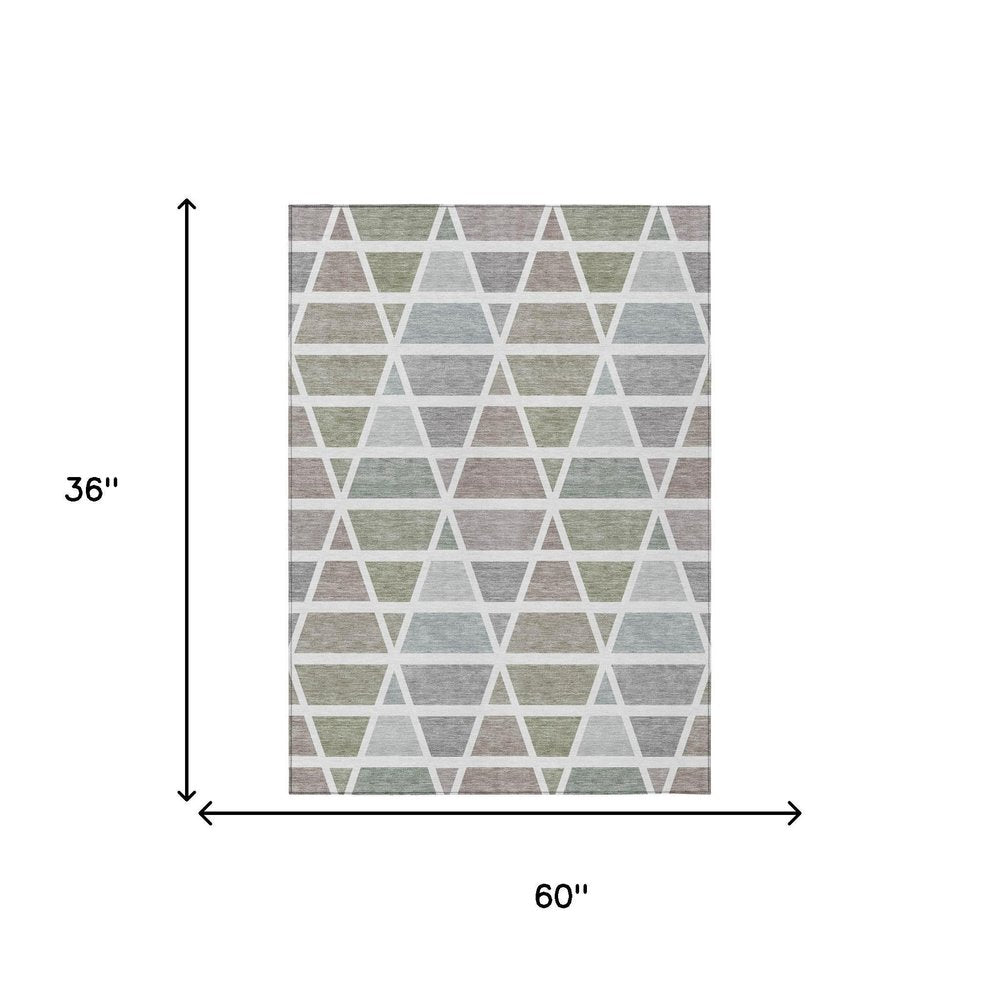 3' X 5' Taupe And Brown Geometric Washable Indoor Outdoor Area Rug — view 4