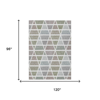 8' X 10' Taupe And Brown Geometric Washable Indoor Outdoor Area Rug