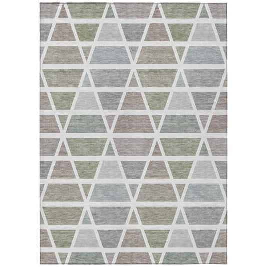 8' X 10' Taupe And Brown Geometric Washable Indoor Outdoor Area Rug