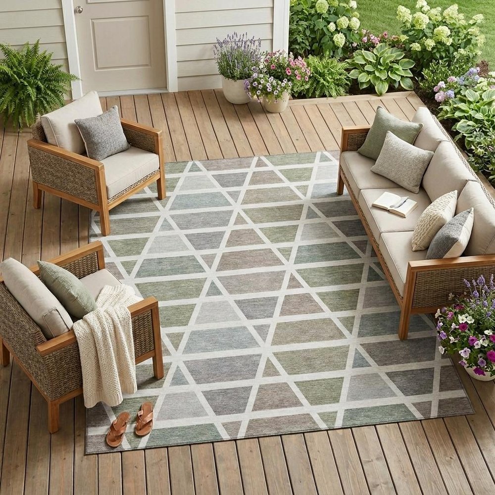 8' X 10' Taupe And Brown Geometric Washable Indoor Outdoor Area Rug — view 5