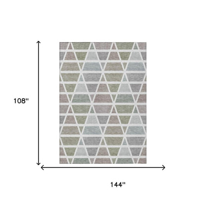 9' X 12' Taupe And Brown Geometric Washable Indoor Outdoor Area Rug HomeRoots