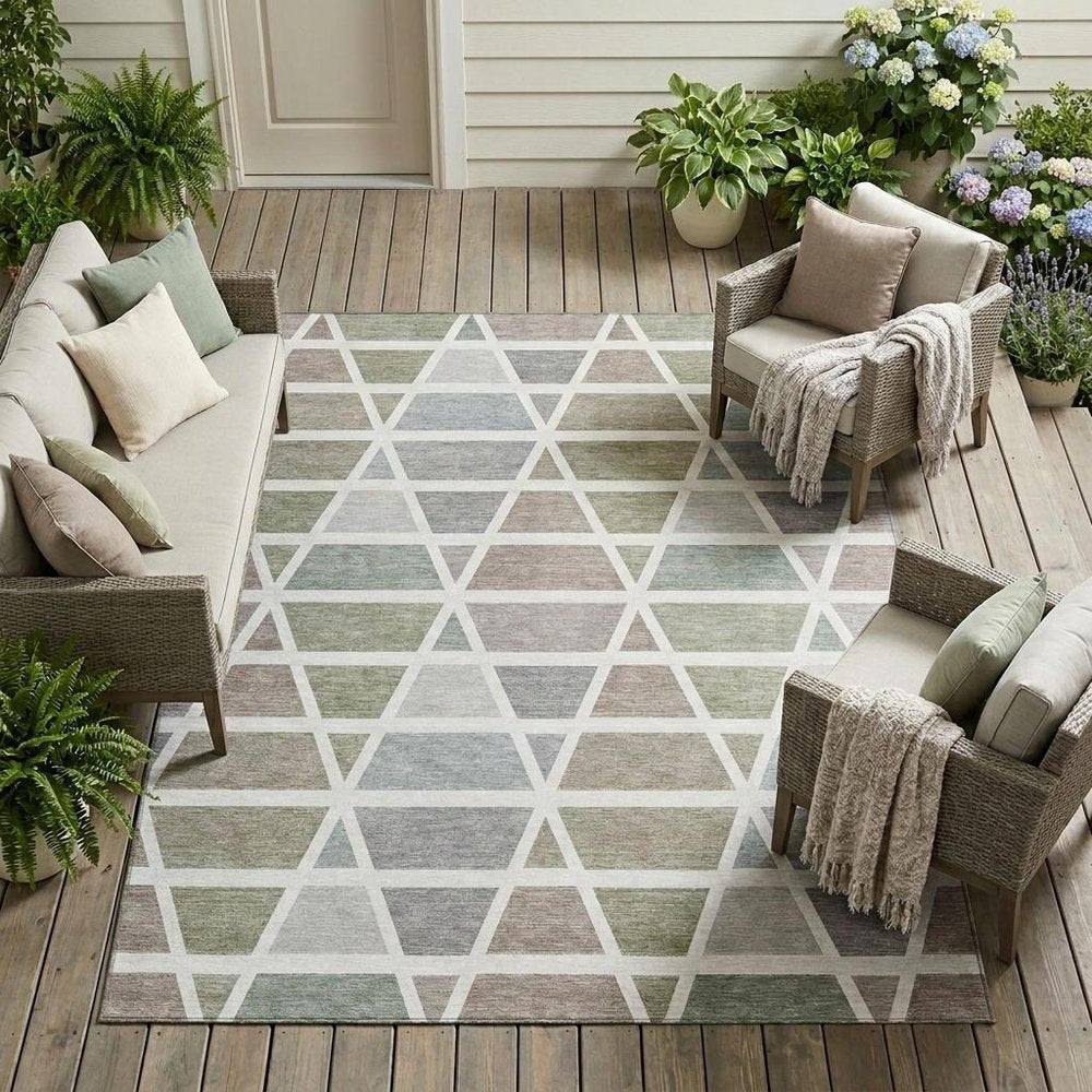 9' X 12' Taupe And Brown Geometric Washable Indoor Outdoor Area Rug HomeRoots