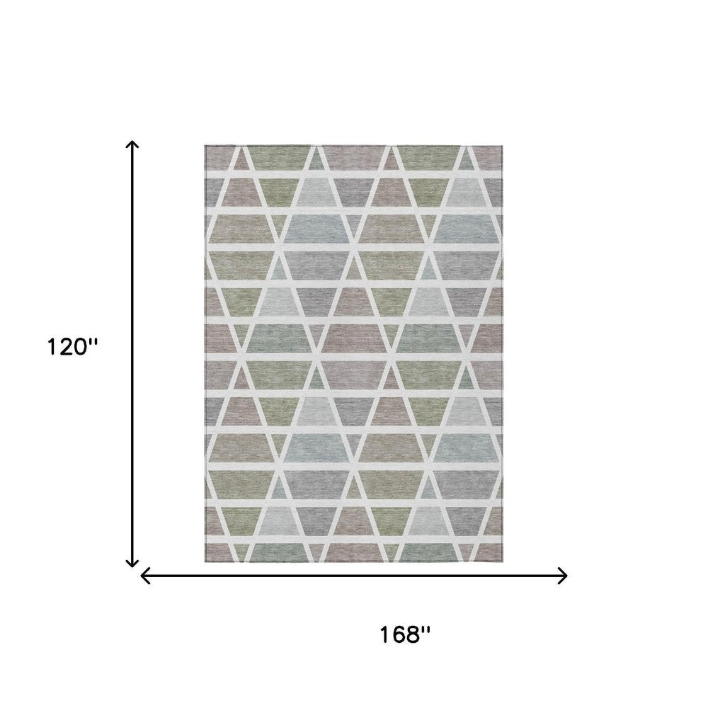 10' X 14' Taupe And Brown Geometric Washable Indoor Outdoor Area Rug HomeRoots