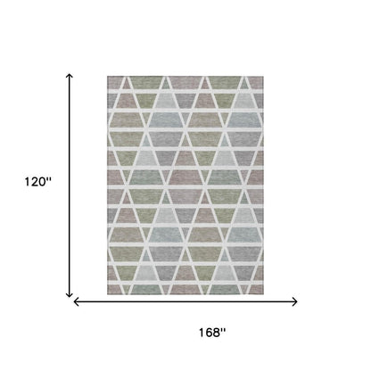 10' X 14' Taupe And Brown Geometric Washable Indoor Outdoor Area Rug